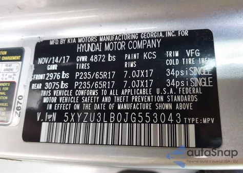 2018 Hyundai Santa Fe Sport 2.4L из США, поврежденный, VIN 5XYZU3LB0JG553043